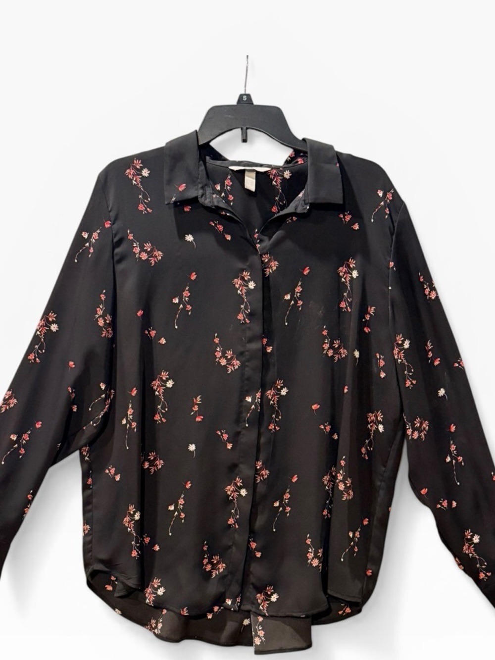 H&M Black Floral Button Front Blouse Women's Size 14